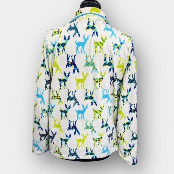 Joe Fresh Fleece Pajama Top Women’s Medium Reindeer Print Button Front Long - Picture 4 of 6